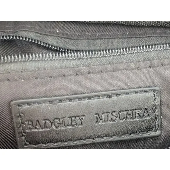 NWT Badgley Mischka Black Quilted Vegan Leather Belt Bag - Pearl & Chain Accent - Picture 6 of 8